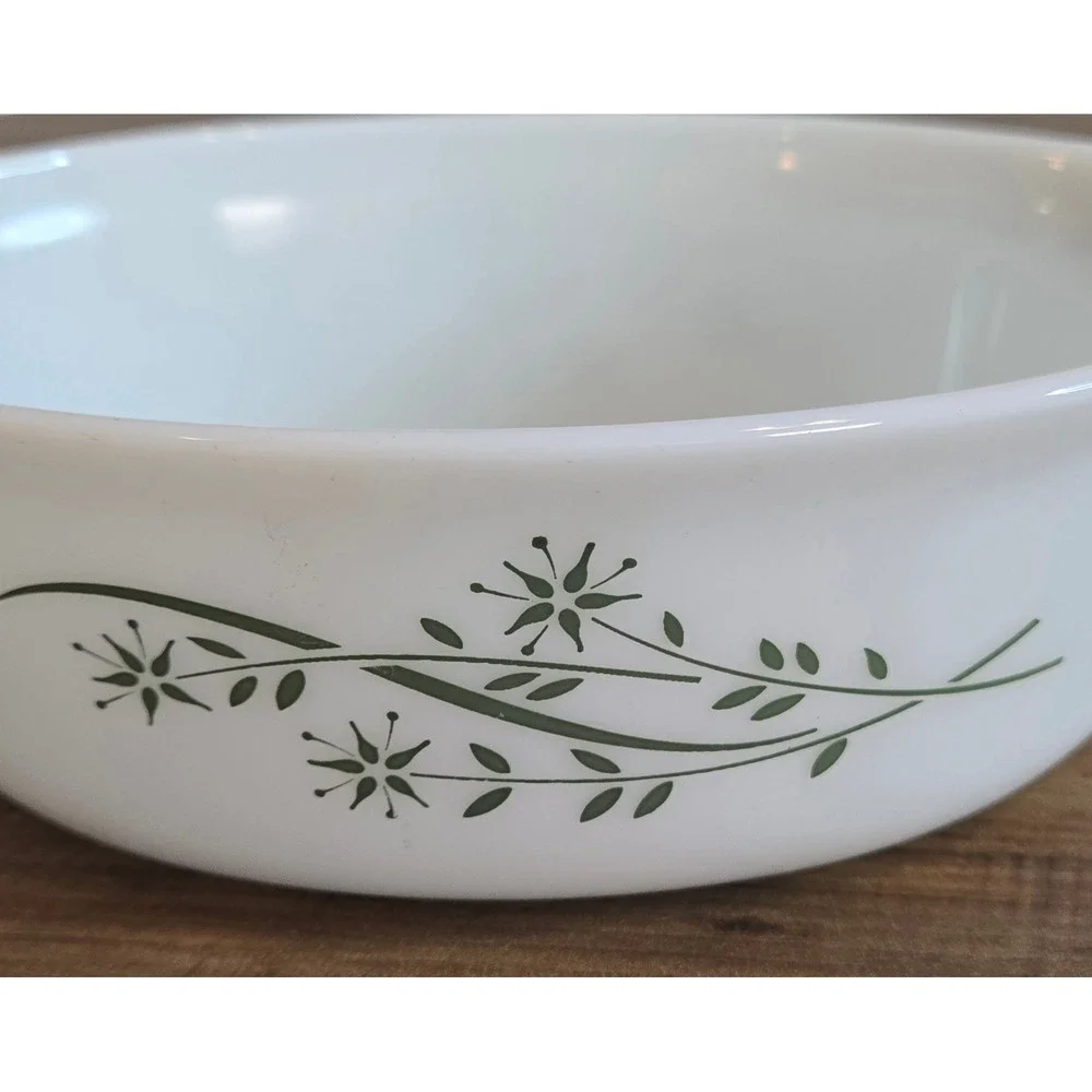 VTG PYREX Oval Promotional Dish 043 1.5 qt Green Honeysuckle Pattern 1960 w/ Lid